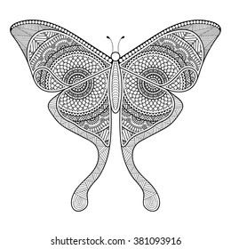 Butterfly. Vintage decorative elements with mandalas. Oriental pattern, vector illustration.  Islam, Arabic, Indian, turkish, pakistan, chinese, ottoman motifs
