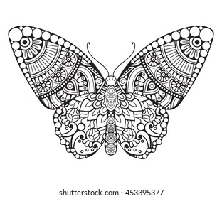 Butterfly. Vintage decorative elements with mandalas. Oriental pattern, vector illustration. Islam, Arabic, Indian, turkish, pakistan, chinese, ottoman motifs. Vector illustration