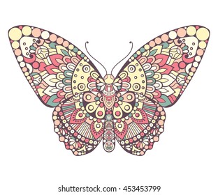 Butterfly. Vintage decorative elements with mandalas. Oriental pattern, vector illustration. Islam, Arabic, Indian, turkish, pakistan, chinese, ottoman motifs. Vector illustration