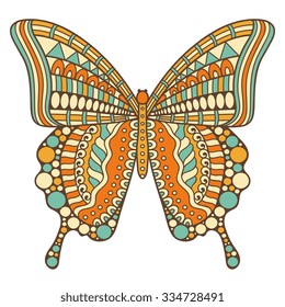 Butterfly. Vintage decorative elements. Oriental pattern, vector illustration.  Islam, Arabic, Indian, turkish, pakistan, chinese, ottoman motifs