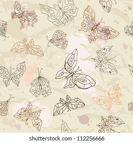 Butterfly. Vintage seamless background. Hand drawn illustration.