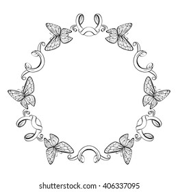 butterfly vintage vector illustration round frame