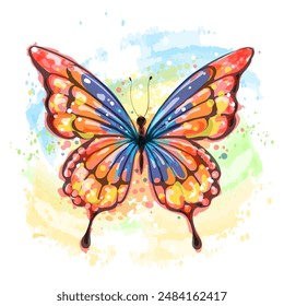 Butterfly watercolor colorful sketch. Moth watercolor drawing isolated vector illustration