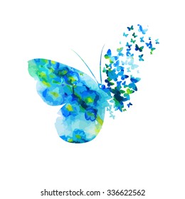 Butterfly from watercolor Flower. Vector