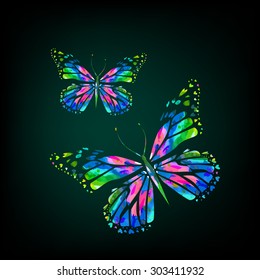 butterfly watercolor on a dark background. Vector