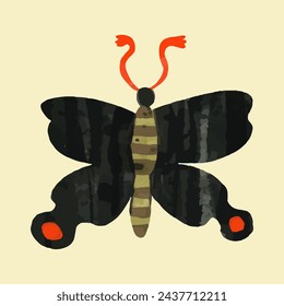 Butterfly. watercolor painting vector of cute insect. isolated animal illustration.