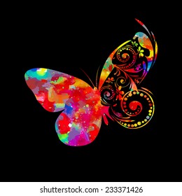 Butterfly watercolor with patterns. Vector