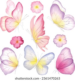 Butterfly watercolor pink yellow white background sticker logo fly insect summer little decor room kids logo drawing decoration ethnic 