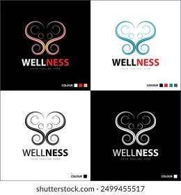 butterfly wellness line style logo set silhouette template design