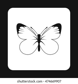 Butterfly with white and black wings icon in simple style isolated on white background. Fly symbol