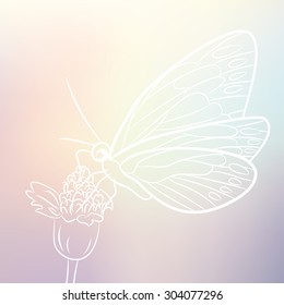 Butterfly white drawing isolate on blur pastel background (Vector illustration)