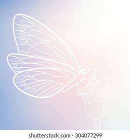 Butterfly white drawing isolate on blur pastel background (Vector illustration)