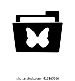 butterfly - white vector icon;  black folder