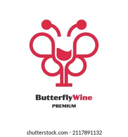 Butterfly And Wine Glass Double Meaning Logo Design Combination