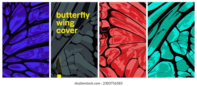 Butterfly wing abstract pattern collection. Vertical orientation. Vector set for covers, prints, packaging