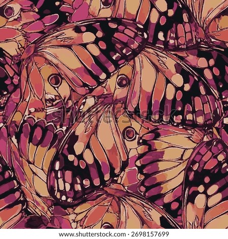Butterfly wing mosaic in vivid pink, orange and purple tones