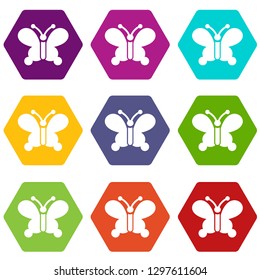 Butterfly wing patterns icons 9 set coloful isolated on white for web