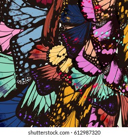 Butterfly Wings In Colorful Style. Ideal For Fabric Design