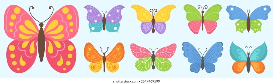 Asas borboleta voejando em um prado colorido vibrante jardim fauna elegante insetos espécies ao ar livre pacífica graciosa verão beleza ilustração natureza arte vida selvagem voam arco-íris decorativo

