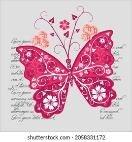 Butterfly wings and roses, slogan special illustration art design - Vector