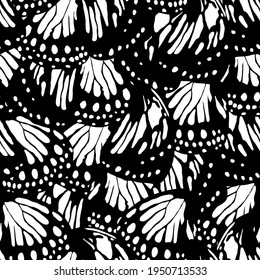 Butterfly wings seamless pattern. Black and white abstract style
