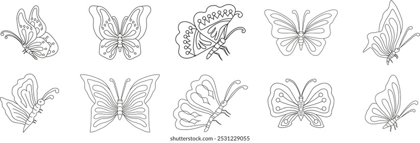 butterfly wings set with different movements isolated on transparent background. butterfly wings drawing png.	
