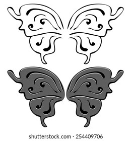 Butterfly wings. Set of vector illustrations. Black and painted wings