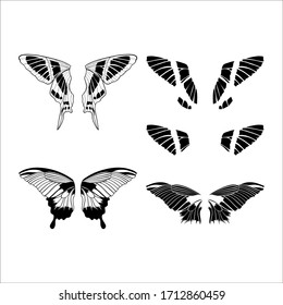 Butterfly wings tattoo. Isolated vector Butterflies silhouette. Hand drawn illustration. 