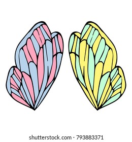 Butterfly wings vector illustration. Doodle style. Design, print, logo, decor, textile, paper.