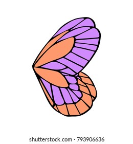 Butterfly wings vector illustration. Doodle style. Design, print, logo, decor, textile, paper.