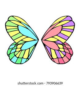 Butterfly wings vector illustration. Doodle style. Design, print, logo, decor, textile, paper.