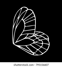 Butterfly wings vector illustration. Doodle style. Design, print, logo, decor, textile, paper.