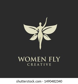 Butterfly Woman with gold Leaves logo design icon design inspiration