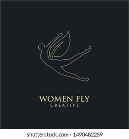 Butterfly Woman with gold line Leaves logo design icon design inspiration