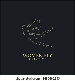 Butterfly Woman with gold line logo design icon design inspiration