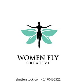 Butterfly Woman with green Leaves logo design icon design inspiration