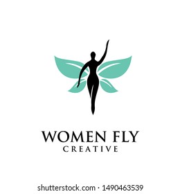 Butterfly Woman with green Leaves logo design icon design inspiration