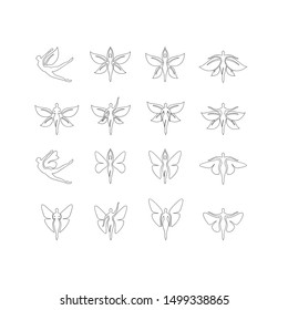 Butterfly Woman with green Leaves set logo design icon design inspiration