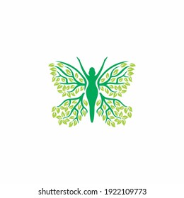 Butterfly Woman with Leaves logo design inspiration, 
Beauty salon - sign creative illustration. Human character. 
Abstract icon. Design element.