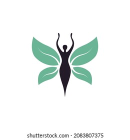 Butterfly Woman with Leaves logo design inspiration