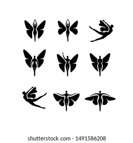 Butterfly Woman with Leaves set logo design icon design inspiration