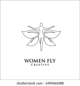 Butterfly Woman with line Leaves logo design icon design inspiration