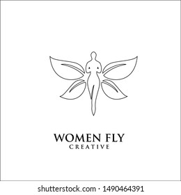 Butterfly Woman with line Leaves logo design icon design inspiration