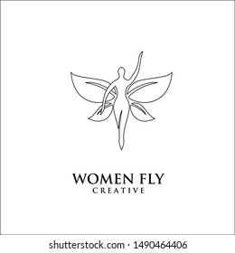 Butterfly Woman with line Leaves logo design icon design inspiration