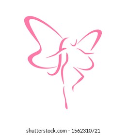 Butterfly Woman Logo For Beauty Studio, Fittness Club Or Diet Program - Drawn Female Body Silhouette With Fairy Wings - Isolated Vector Icon