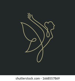 Diseño del logo de la mujer mariposa. Estilo de arte de línea simple. Plantilla de logotipo adecuada para el cuidado de la belleza, tienda de moda, spa, productos cosméticos, yoga y vida sana, etc.