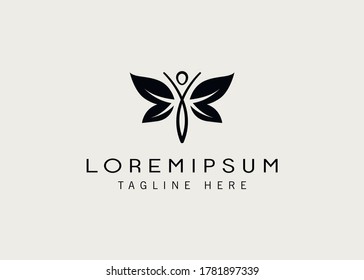 Butterfly Woman with wings Leaves logo design inspiration