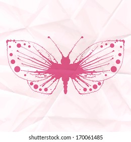 Butterfly-blot on crumpled paper. Vector illustration