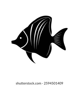 Butterflyfish Silhouette Vector Art Illustration and Butterflyfish Black Color Design
