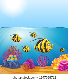 Butterflyfish under the ocean illustration